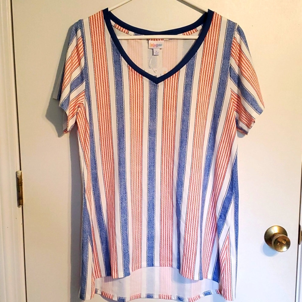 New LuLaRoe women's L red, white and blue striped T-shirt